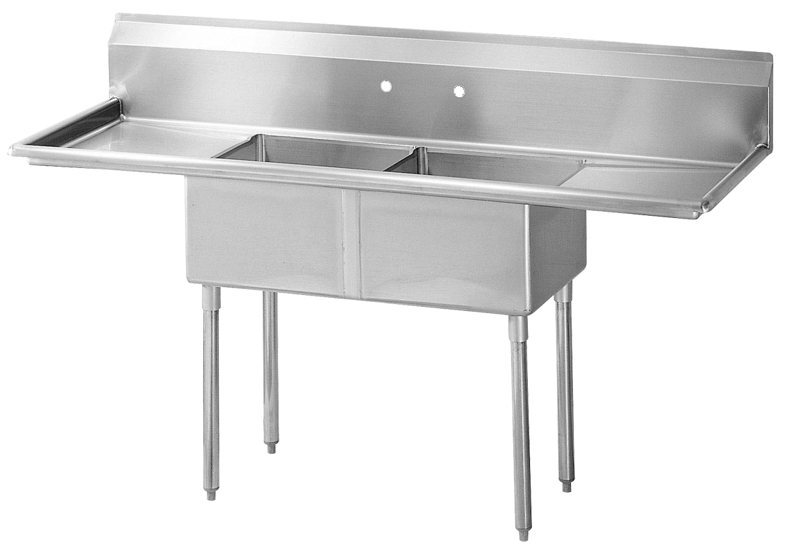 Sink, 2 Compartment, w/18" left & right-hand drainboard