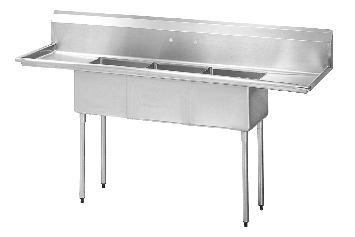 Sink, 3 Compartment, w/24" left & right-hand drainboard