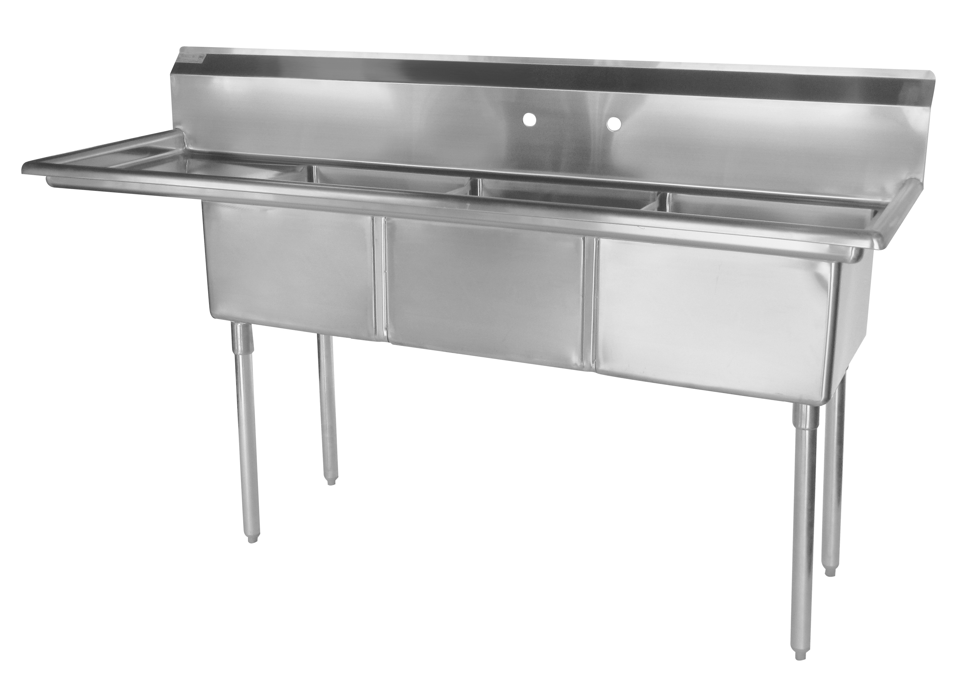 Sink, Three Compartment, with 24" left-hand drainboard