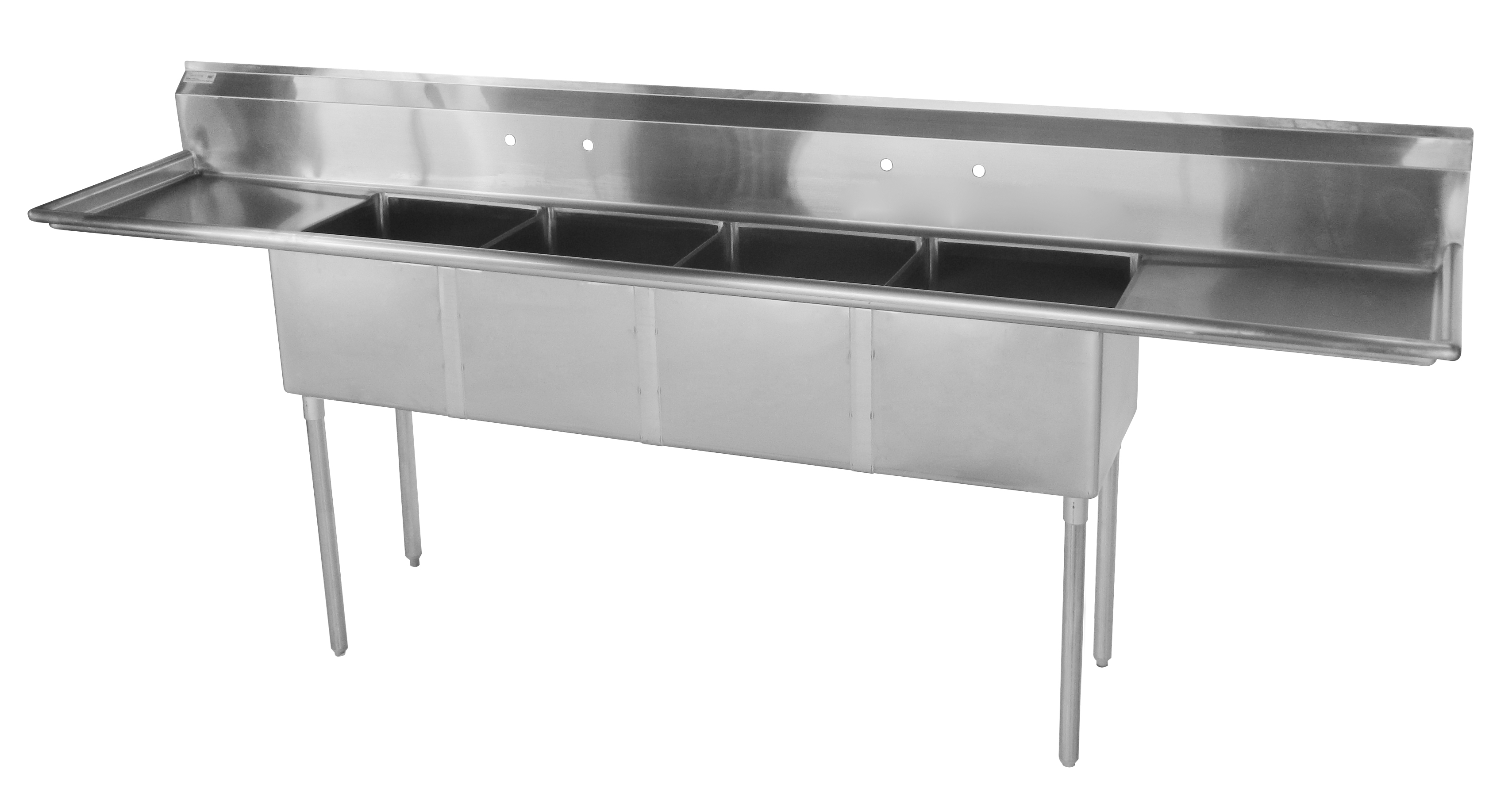Sink, 4 Compartment, w/18" left & right-hand drainboard