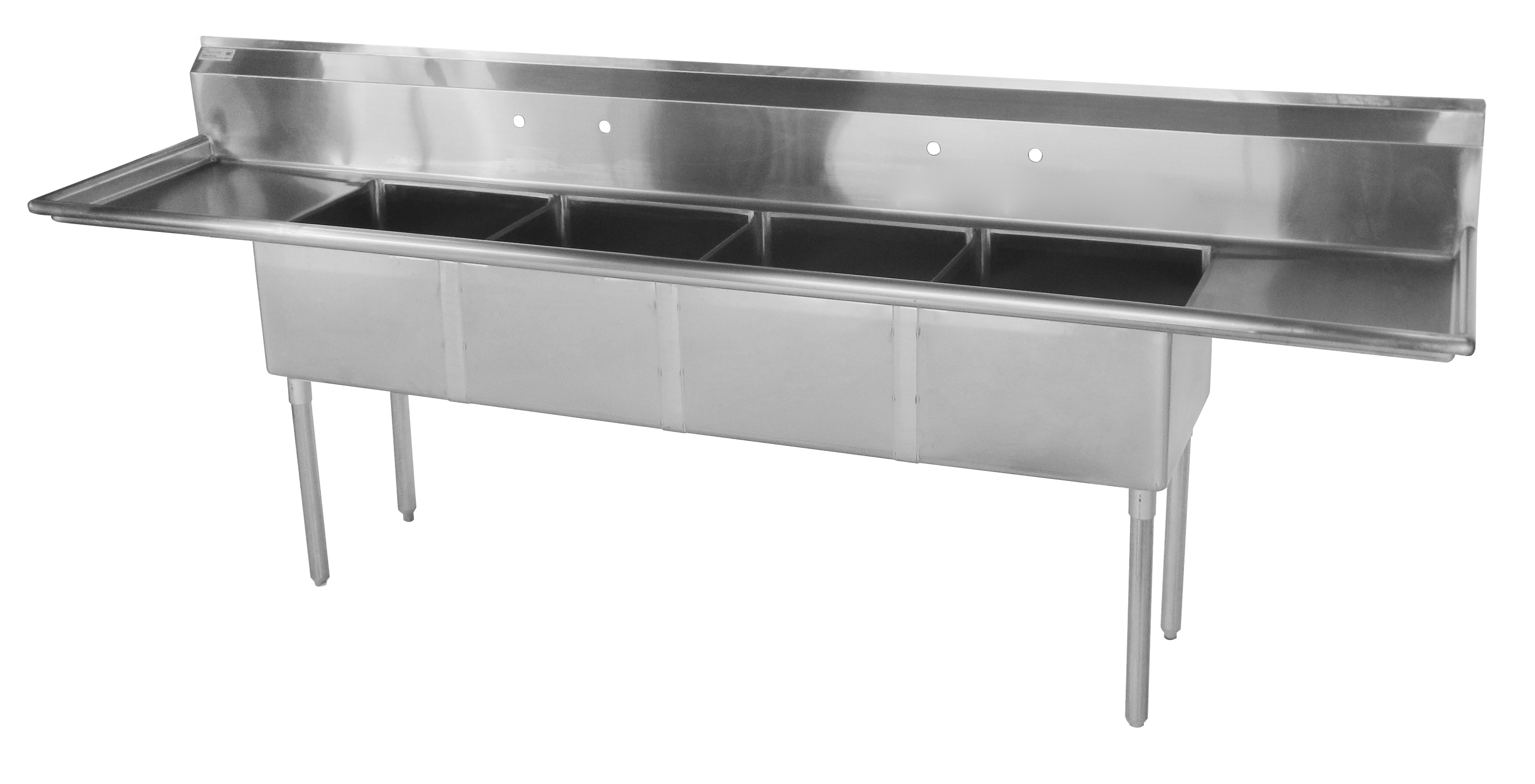 Sink, 4 Compartment, w/18" left & right-hand drainboard