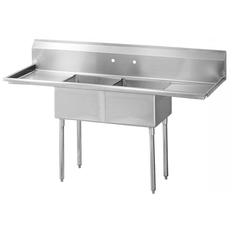 Sink, 2 Compartment, w/24" left & right-hand drainboard